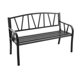 Costway 91352486 Patio Garden Bench with Rustproof Metal Frame and Slatted Seat-Black