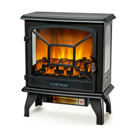 Costway 91705362 20 Inch 1400 W Freestanding Electric Fireplace with Realistic Flame-Black