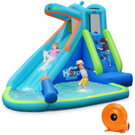 Costway 91754236 Hippo Inflatable Water Slide Bounce House with Air Blower