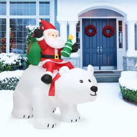 Costway 91864327 6.5 Feet Christmas Inflatable Santa Riding Polar Bear with Shaking Head LED Lights