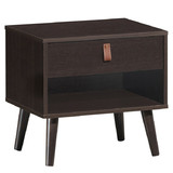 Costway 92365084 Nightstand Bedroom Table with Drawer Storage Shelf-Brown