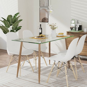 Costway 92415876 Modern Glass Rectangular Dining Table with Metal Legs