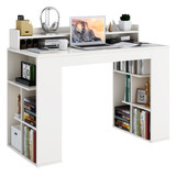 Costway 93418627 Office Computer Desk with Dual 3 Tier Bookshelf and Monitor Shelf-White