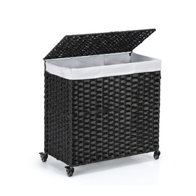 Costway 94253601 Laundry Hamper with Wheels and Lid-Black
