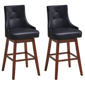 Costway 94786312 2 Pieces 29 Inch Pub Height Swivel Upholstered Bar Stools with Wood Legs-29 inches
