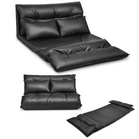Costway 94821056 Foldable PU Leather Leisure Floor Sofa Bed with 2 Pillows-Black