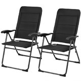 Costway 95623071 2 Pieces Outdoor Folding Patio Chairs with Adjustable Backrests for Bistro and Backyard-Black