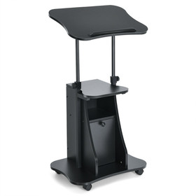 Costway 95684713 Adjustable Mobile Standing Desk Cart with Tilt Desktop and Cabinet-Black