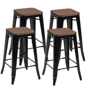 Costway 96107235 Set of 4 Counter Height Backless Barstools with Wood Seats-Black