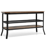 Costway 96401872 3-tier Console Table TV Stand with Mesh Storage Shelf-Rustic Brown
