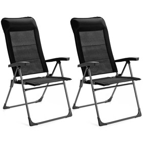 Costway 96452073 2 Pcs Portable Patio Folding Dining Chairs with Headrest Adjust for Camping -Black