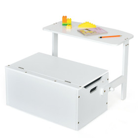 Costway 97810256 3-in-1 Kids Convertible Storage Bench Wood Activity Table and Chair Set-White
