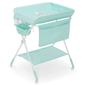 Costway 18072359 Foldable Baby Changing Table with Wheels-Blue