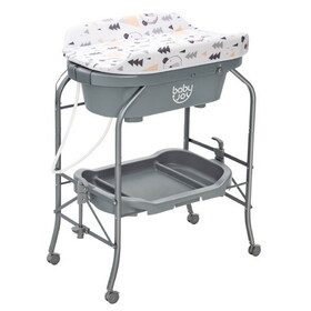Costway Portable Baby Changing Table with Storage Basket and Shelves-Gray