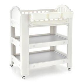 Costway 48697513 Mobile Diaper Changing Station with Storage Shelves and Boxes-Beige