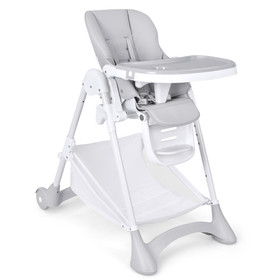 Costway 84719260 Baby Convertible Folding Adjustable High Chair with Wheel Tray Storage Basket -Gray