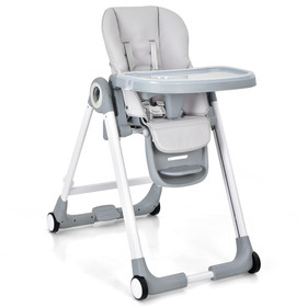Costway 02356149 Baby Folding Convertible High Chair with Wheels and Adjustable Height-Gray