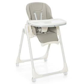 Costway 91675234 Folding High Chair with Height Adjustment and 360&#176; Rotating Wheels-Gray