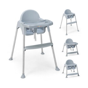 Costway 4-in-1 Convertible Baby High Chair with Removable Double Tray-Gray