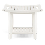 Costway 75928361 Waterproof Bath Stool with Curved Seat and Storage Shelf-White