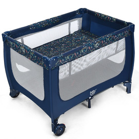 Costway 54920613 Portable Baby Playpen with Mattress Foldable Design-Blue
