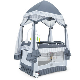 Costway 82309146 Portable Baby Playpen Crib Cradle with Carring Bag-Gray
