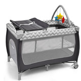 Costway 17240368 3-in-1 Portable Baby Playard with Zippered Door and Toy Bar-Gray