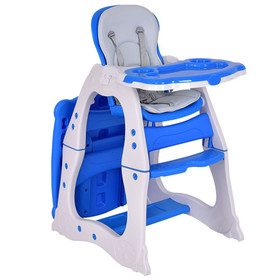 Costway 07894631 3 in 1 Infant Table and Chair Set Baby High Chair-Blue