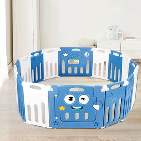 Costway 85314296 14-Panel Foldable Baby Playpen Kids Activity Centre-Blue