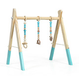 Costway 58964023 Portable 3 Wooden Newborn Baby Exercise Activity Gym Teething Toys Hanging Bar-Blue
