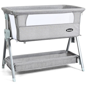 Costway 13042568 Adjustable Baby Bedside Crib with Large Storage-Gray