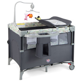 Costway 48972316 5-in-1  Portable Baby Beside Sleeper Bassinet Crib Playard with Diaper Changer-Gray