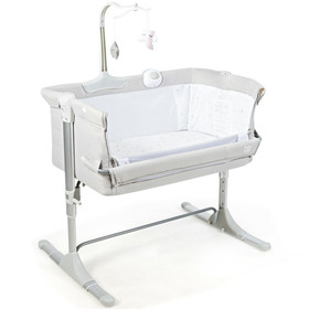 Costway 24598607 Height Adjustable Baby Side Crib  with Music Box & Toys-Light Gray
