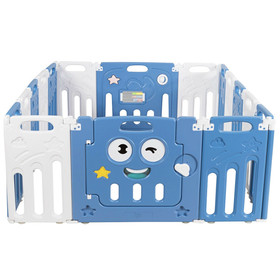Costway 81207945 16-Panel Foldable Baby Playpen Kids Activity Centre-Blue