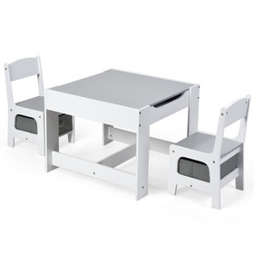 Costway 23901746 Kids Table Chairs Set With Storage Boxes Blackboard Whiteboard Drawing-White