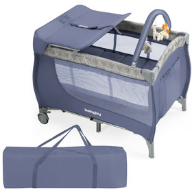 Costway 57309126 Foldable Safety  Baby Playard for Toddler Infant with Changing Station-Gray
