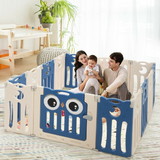 Costway 20875493 14-Panel Baby Playpen Kids Activity Center Foldable Play Yard with Lock Door-Blue