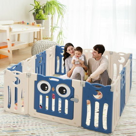 Costway 20875493 14-Panel Baby Playpen Kids Activity Center Foldable Play Yard with Lock Door-Blue