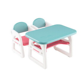 Costway Kids Table and Chair Set with Building Blocks-Pink & Blue