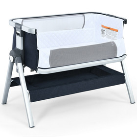 Costway 84632507 Baby Bassinet Bedside Sleeper with Storage Basket and Wheel for Newborn-Navy
