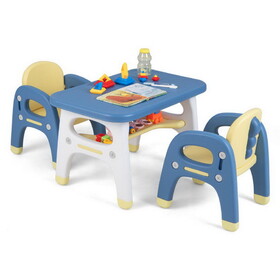 Costway 54398261 Kids Table and 2 Chairs Set with Storage Shelf and Building Blocks-Blue