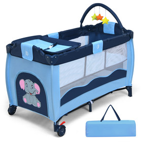 Costway 27630519 Portable Baby Crib Playpen Playard Pack Travel Infant Bassinet Bed Blue