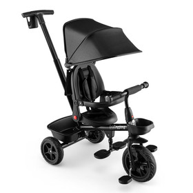 Costway 02473865 4-in-1 Reversible Toddler Tricycle with Height Adjustable Push Handle-Black