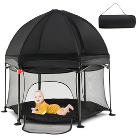 Costway 27698340 53 Inch Outdoor Baby Playpen with Canopy and Carrying Bag Portable Play Yard Toddlers-Black