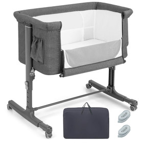 Costway 69742531 Portable Baby Bedside Bassinet with 5-level Adjustable Heights and Travel Bag-Gray