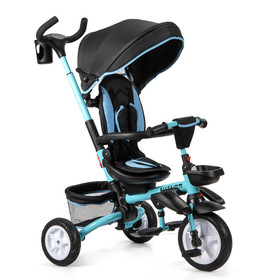 Costway 39715026 6-in-1 Detachable Kids Baby Stroller Tricycle with Canopy and Safety Harness-Blue