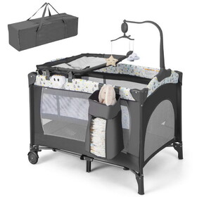 Costway Multi-Functional Baby Playpen with Mattress and Removable Changing Table-Beige