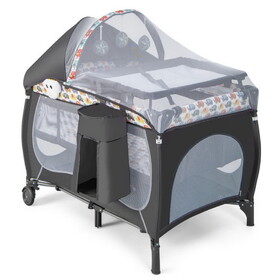 Costway 5-in-1 Portable Baby Playard with Bassinet and Adjustable Canopy-Multicolor
