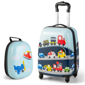 Costway 32478961 2 Pieces Kids Carry-on Luggage Set with 12 Inch Backpack-Blue