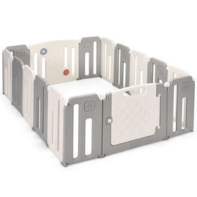 Costway 78460325 16 Panels Baby Safety Playpen with Drawing Board-Gray
